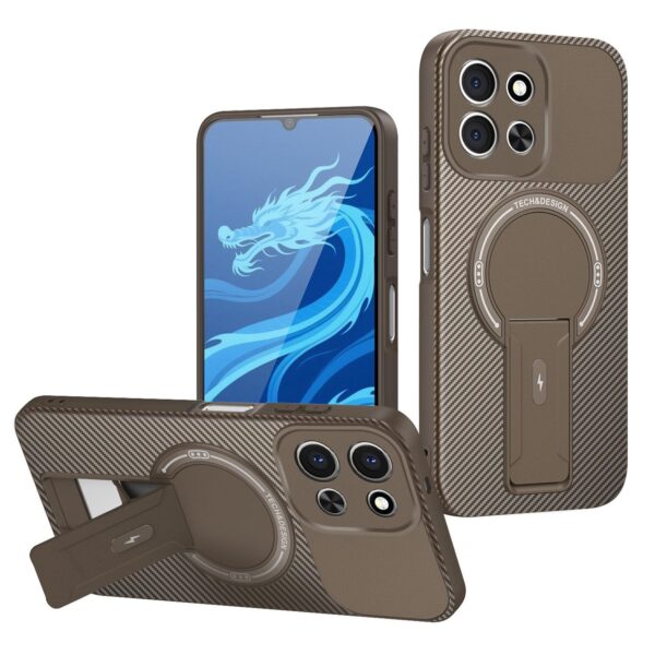 ENKAY Xiaomi Redmi 15C 4G / Poco C85 Carbon Fiber MagSafe with Holder Θήκη Σιλικόνης - Brown ENKAY Xiaomi Redmi 15C 4G / Poco C85 Carbon Fiber MagSafe with Holder Θήκη Σιλικόνης - Brown