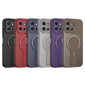 ENKAY Xiaomi Redmi 15C 4G / Poco C85 Carbon Fiber MagSafe with Holder Θήκη Σιλικόνης - Brown