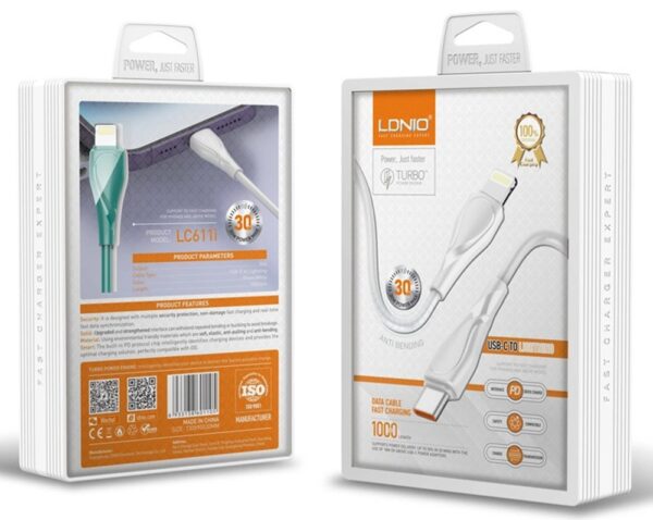 LDNIO Καλώδιο USB-C to Lightning 30W 1m Λευκό (LC611i)
