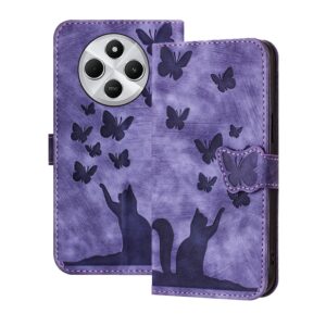 Pattern Xiaomi Redmi 14C 4G / Poco C75 Butterfly Cat Embossing Flip Θήκη Βιβλίο - Purple