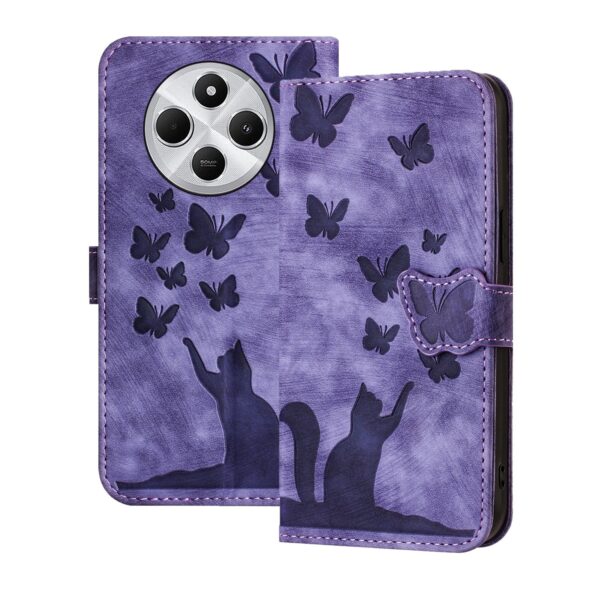 Pattern Xiaomi Redmi 14C 4G / Poco C75 Butterfly Cat Embossing Flip Θήκη Βιβλίο - Purple