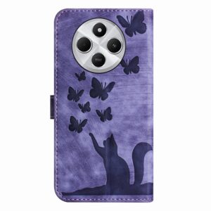 Pattern Xiaomi Redmi 14C 4G / Poco C75 Butterfly Cat Embossing Flip Θήκη Βιβλίο - Purple