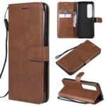 Solid Xiaomi Poco X3 NFC / Poco X3 Pro Color Horizontal Flip with Card Slots & Lanyard Θήκη Βιβλίο - Brown