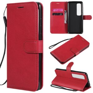 Solid Xiaomi Poco X3 NFC / Poco X3 Pro Color Horizontal Flip with Card Slots & Lanyard Θήκη Βιβλίο - Red