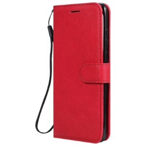 Solid Xiaomi Poco X3 NFC / Poco X3 Pro Color Horizontal Flip with Card Slots & Lanyard Θήκη Βιβλίο - Red