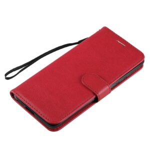 Solid Xiaomi Poco X3 NFC / Poco X3 Pro Color Horizontal Flip with Card Slots & Lanyard Θήκη Βιβλίο - Red