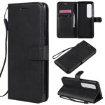 Solid Xiaomi Poco X3 NFC / Poco X3 Pro Color Horizontal Flip with Card Slots & Lanyard Θήκη Βιβλίο - Black