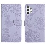 Pattern Samsung Galaxy A13 4G Skin Feel Butterfly Peony Embossed Θήκη Βιβλίο - Purple