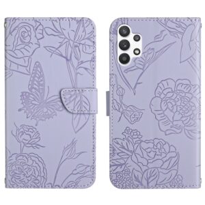Pattern Samsung Galaxy A13 4G Skin Feel Butterfly Peony Embossed Θήκη Βιβλίο - Purple