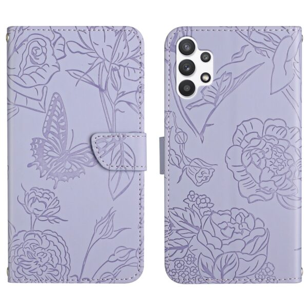 Pattern Samsung Galaxy A13 4G Skin Feel Butterfly Peony Embossed Θήκη Βιβλίο - Purple