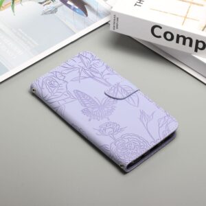 Pattern Samsung Galaxy A13 4G Skin Feel Butterfly Peony Embossed Θήκη Βιβλίο - Purple