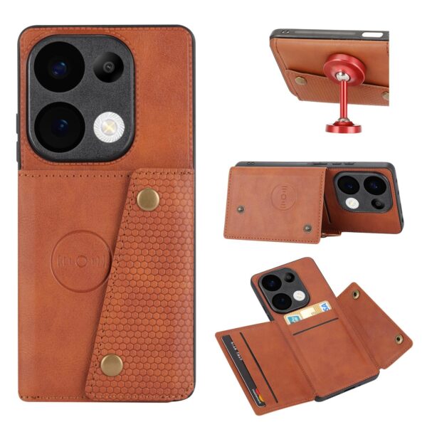 ENKAY Xiaomi Redmi 15C 4G / Poco C85 Double Buckle Card Slots Magnetic Θήκη Σιλικόνης - Brown