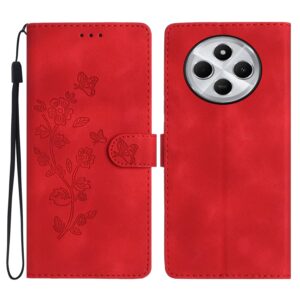 Pattern Xiaomi Redmi 14C 4G Flower Butterfly Embossing Θήκη Βιβλίο - Red