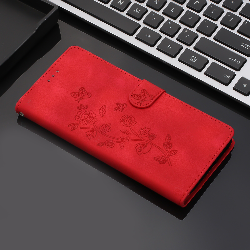 Pattern Xiaomi Redmi 14C 4G Flower Butterfly Embossing Θήκη Βιβλίο - Red