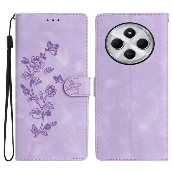 Pattern Xiaomi Redmi 14C 4G Flower Butterfly Embossing Θήκη Βιβλίο - Purple