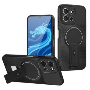 ENKAY Xiaomi Redmi 15C 4G / Poco C85 Carbon Fiber MagSafe with Holder Θήκη Σιλικόνης - Black