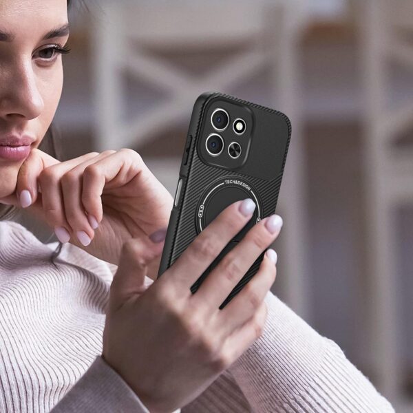 ENKAY Xiaomi Redmi 15C 4G / Poco C85 Carbon Fiber MagSafe with Holder Θήκη Σιλικόνης - Black