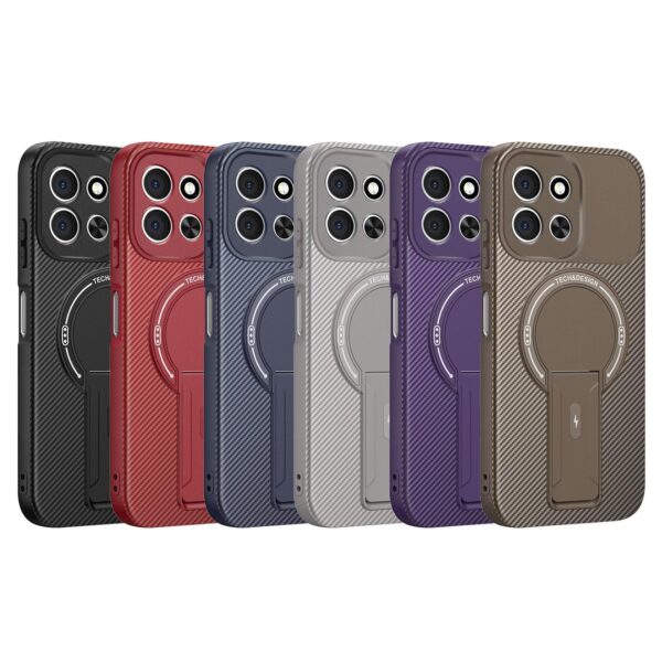 ENKAY Xiaomi Redmi 15C 4G / Poco C85 Carbon Fiber MagSafe with Holder Θήκη Σιλικόνης - Grey