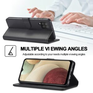 LC.IMEEKE Samsung Galaxy A12 Calf Texture Horizontal Flip and Card Slots Θήκη Βιβλίο - Black