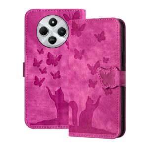 Pattern Xiaomi Redmi 14C 4G / Poco C75 Butterfly Cat Embossing Flip Θήκη Βιβλίο - Pink