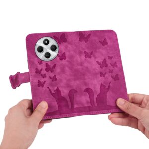Pattern Xiaomi Redmi 14C 4G / Poco C75 Butterfly Cat Embossing Flip Θήκη Βιβλίο - Pink