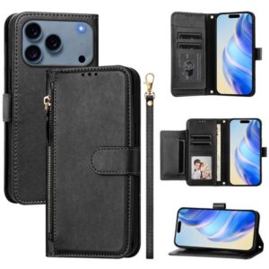 ENKAY iPhone 17 Pro Max Multi-Card Slots Zipper Wallet Θήκη Βιβλίο - Black
