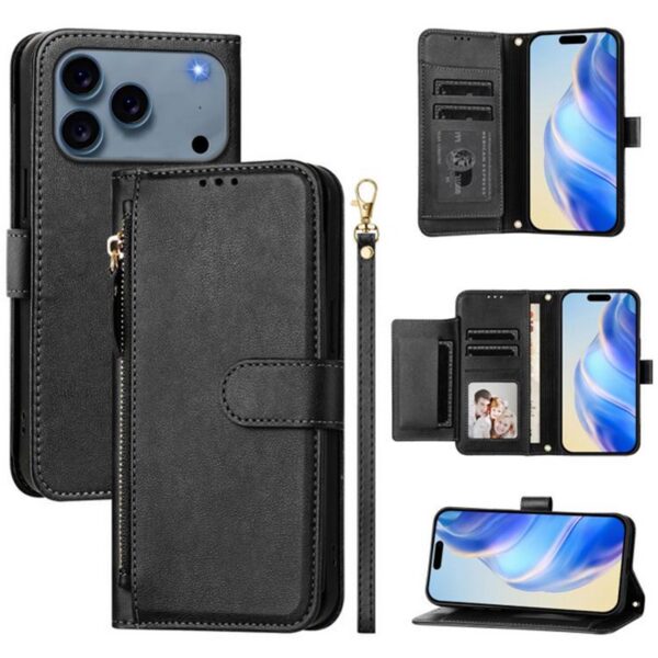 ENKAY iPhone 17 Pro Max Multi-Card Slots Zipper Wallet Θήκη Βιβλίο - Black