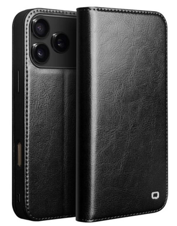 QIALINO iPhone 17 Pro Max Classic Genuine Leather Θήκη Βιβλίο - Black
