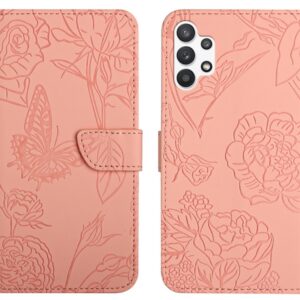 Pattern Samsung Galaxy A13 4G Skin Feel Butterfly Peony Embossed Θήκη Βιβλίο - Pink