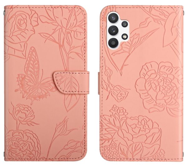 Pattern Samsung Galaxy A13 4G Skin Feel Butterfly Peony Embossed Θήκη Βιβλίο - Pink