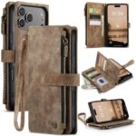 CaseMe C30 iPhone 17 Pro Max Card Slots Zipper Wallet Θήκη Βιβλίο - Brown