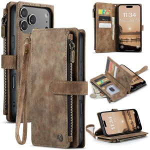 CaseMe C30 iPhone 17 Pro Max Card Slots Zipper Wallet Θήκη Βιβλίο - Brown