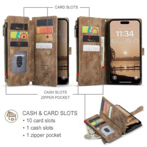 CaseMe C30 iPhone 17 Pro Max Card Slots Zipper Wallet Θήκη Βιβλίο - Brown