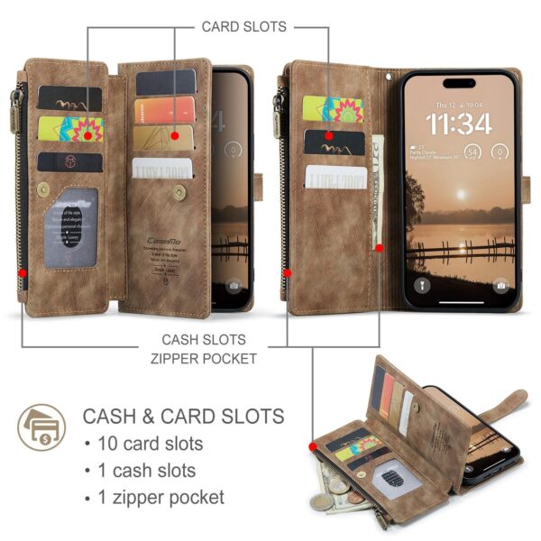CaseMe C30 iPhone 17 Pro Max Card Slots Zipper Wallet Θήκη Βιβλίο - Brown