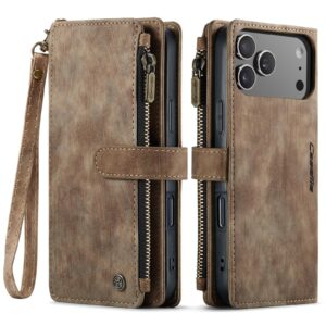 CaseMe C30 iPhone 17 Pro Max Card Slots Zipper Wallet Θήκη Βιβλίο - Brown