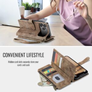 CaseMe C30 iPhone 17 Pro Max Card Slots Zipper Wallet Θήκη Βιβλίο - Brown
