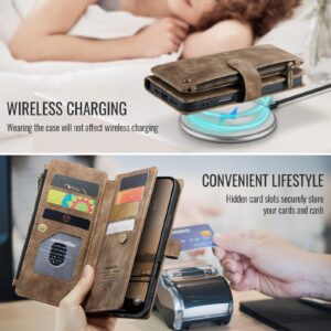 CaseMe C30 iPhone 17 Pro Max Card Slots Zipper Wallet Θήκη Βιβλίο - Brown