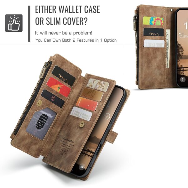 CaseMe C30 iPhone 17 Pro Max Card Slots Zipper Wallet Θήκη Βιβλίο - Brown