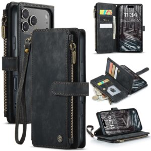 CaseMe C30 iPhone 17 Pro Max Card Slots Zipper Wallet Θήκη Βιβλίο - Black