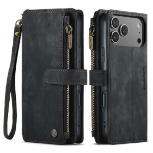 CaseMe C30 iPhone 17 Pro Max Card Slots Zipper Wallet Θήκη Βιβλίο - Black