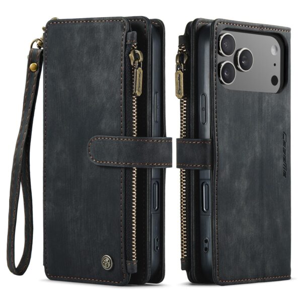 CaseMe C30 iPhone 17 Pro Max Card Slots Zipper Wallet Θήκη Βιβλίο - Black