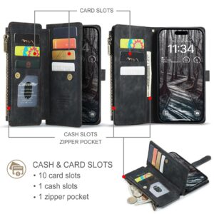 CaseMe C30 iPhone 17 Pro Max Card Slots Zipper Wallet Θήκη Βιβλίο - Black