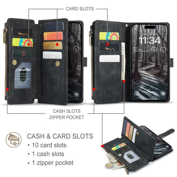 CaseMe C30 iPhone 17 Pro Max Card Slots Zipper Wallet Θήκη Βιβλίο - Black