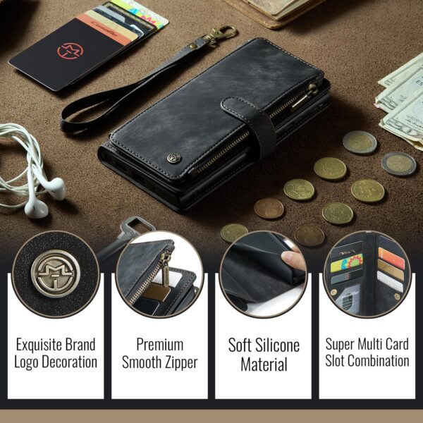 CaseMe C30 iPhone 17 Pro Max Card Slots Zipper Wallet Θήκη Βιβλίο - Black