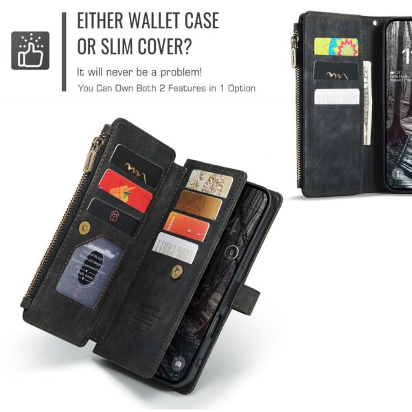 CaseMe C30 iPhone 17 Pro Max Card Slots Zipper Wallet Θήκη Βιβλίο - Black