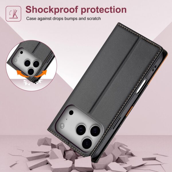 N.Bekus iPhone 17 Pro Max P3 RFID Stitching Magnetic Flip Θήκη Βιβλίο - Black