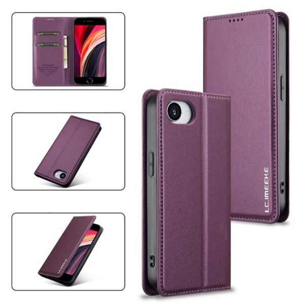 LC.IMEEKE iPhone 16e L1 Series Frosted Fine Texture Θήκη Βιβλίο - Purple