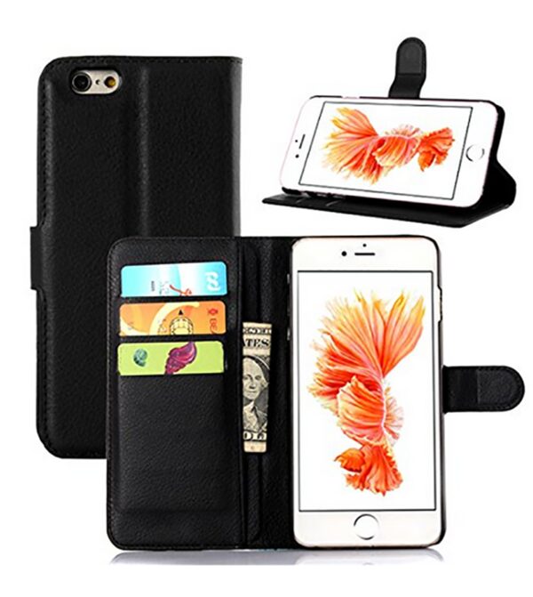 Tel1 iPhone 6 Plus / 6s Plus Litchi Texture Θήκη Βιβλίο - Black