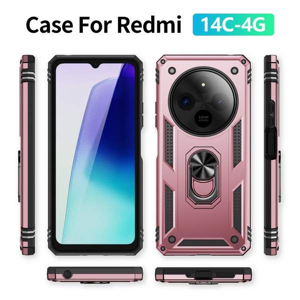Forcell Xiaomi Redmi 14C 4G Shockproof Armor with Holder Θήκη Σκληρή - Rose Gold