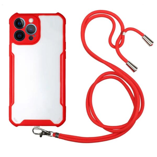 Forcell iPhone 12 Pro Max Lanyard Shockproof Θήκη με Πλαίσιο Σιλικόνης Διάφανη - Red